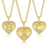 Stainless Steel Gold Plated Micro Pave Heart Initial A - Z Letter Pendant Necklace